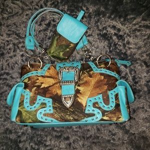 Blue and camo purse